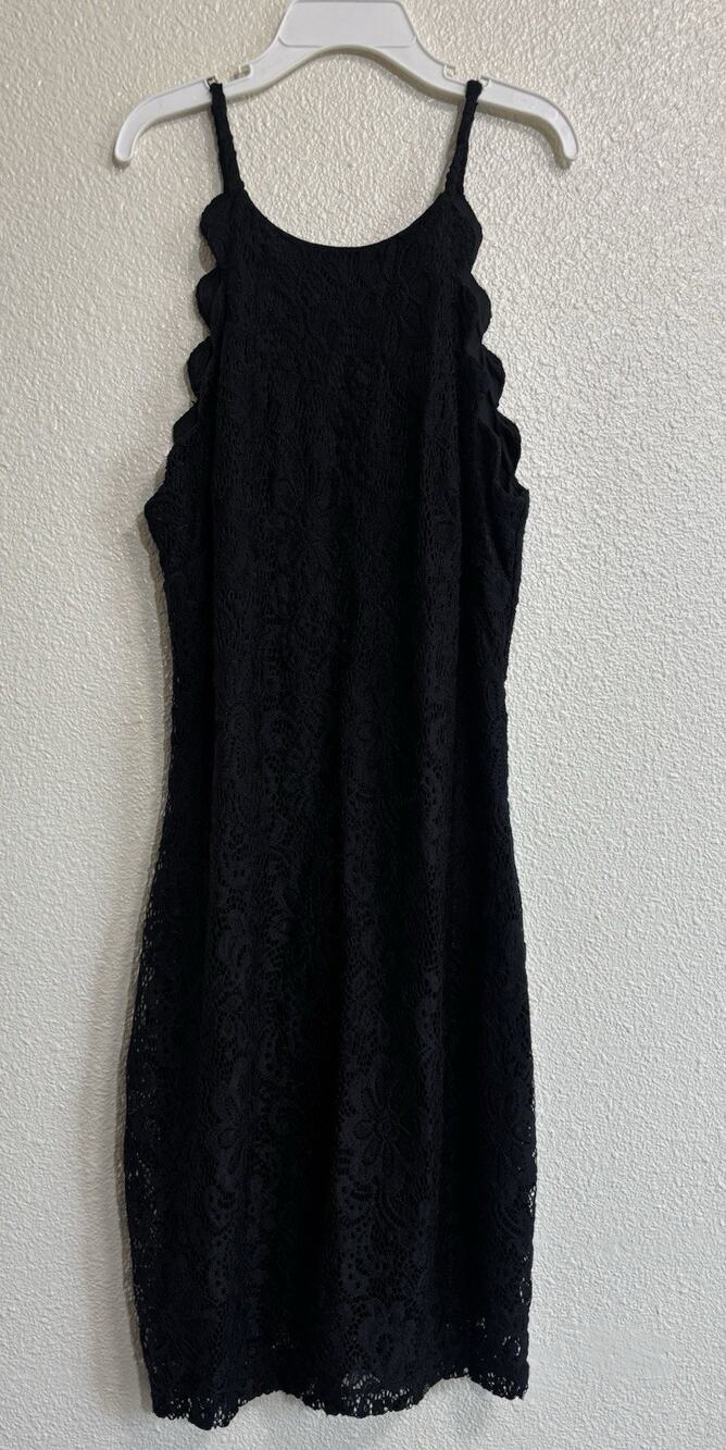 By & By Sz 5 Black Dress Lace Scalloped Cocktail Fairy Grunge 90s Y2k LBD Halter